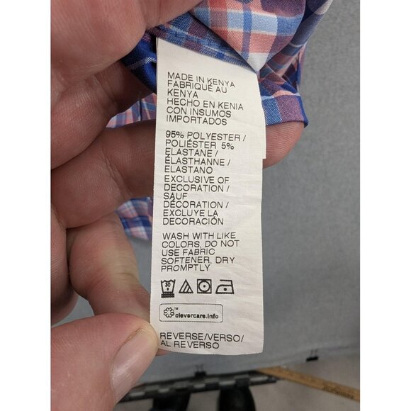 IZOD Shirt Mens 2XL Blue Orange Plaid Short Sleeve Button Down Stretch Pocket - Picture 9 of 10